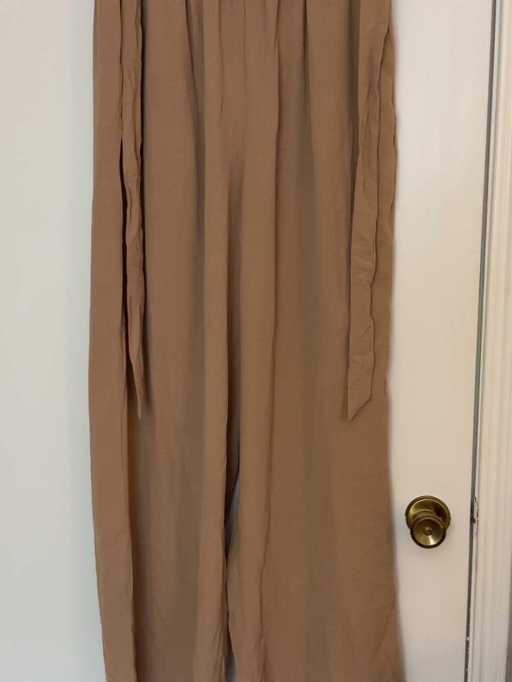 Wide-Leg Tie-Waist Jumpsuit in Camel
